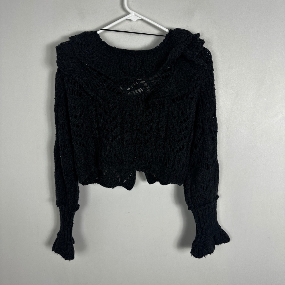 Free People Avery Cardigan Sweater Cropped Womens Size Small NEW NWT Wool Black - Picture 12 of 16